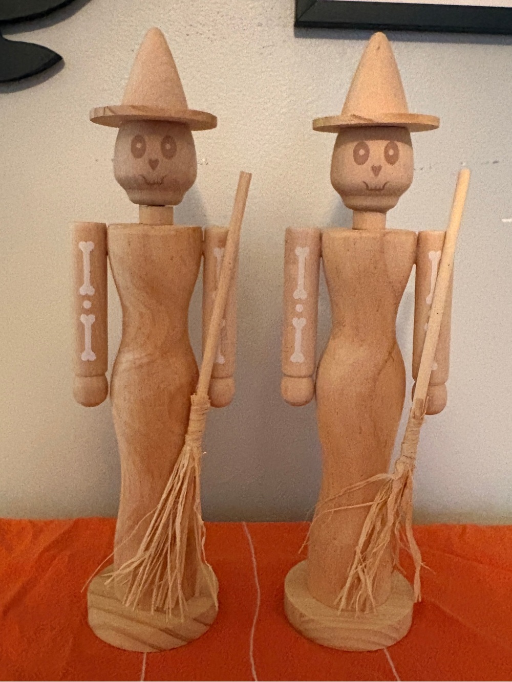 Makers Market Wooden Witch Toy Soldier Figurines - Set of 2 - Natural Wood